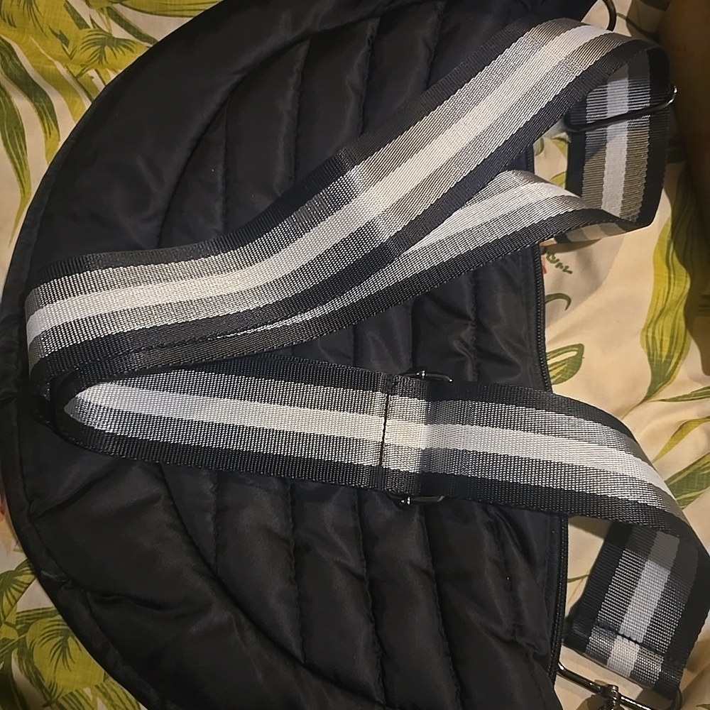 THINK ROYLN Black Quilted Bag with Gray Strap